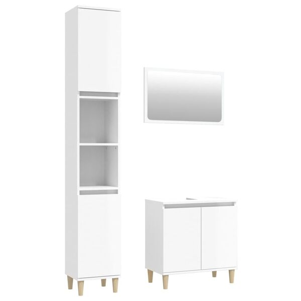 vidaXL Set Mobili da Bagno 3 pz Bianco Lucido in Legno Multistrato