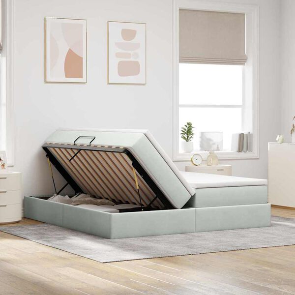 vidaXL Letto con contenitore e materasso Grigio chiaro 200 x 200 cm
