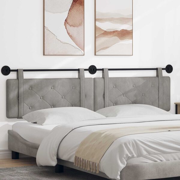 vidaXL Testata appesa Grigio chiaro 210 x 55 x 5 cm Velluto