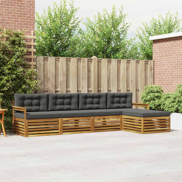 vidaXL Set di divani da esterno con cuscino 5 pcs Naturale e Antracite