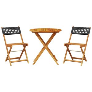 vidaXL Set da Bistrot 3 pz Nero in Polyrattan e Legno Massello