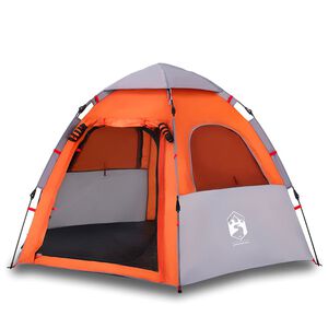 vidaXL Tenda Campeggio Cabina 4 Pers. Grigio Arancione Rilascio Rapido