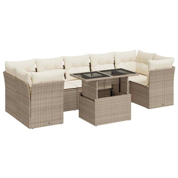 vidaXL Set Divano da Giardino 8 pz con Cuscini Beige in Polyrattan