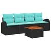 vidaXL Set Divano da Giardino 5 pz Nero e Turchese polyrattan
