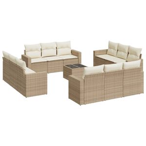 vidaXL Set Divano da Giardino 13 pz con Cuscini Beige in Polyrattan