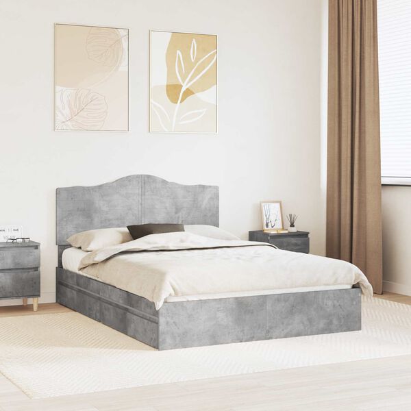 vidaXL Letto con Contenitore con testiera Grigio cemento 150 x 200 cm