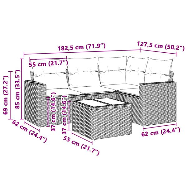 vidaXL Set Divano da Giardino 5pz con Cuscini Grigio Chiaro Polyrattan