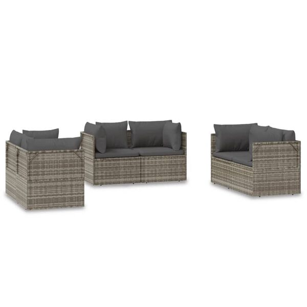 vidaXL Poltrone Angolari da Giardino 6pz Grigio 57x57x56cm Polyrattan
