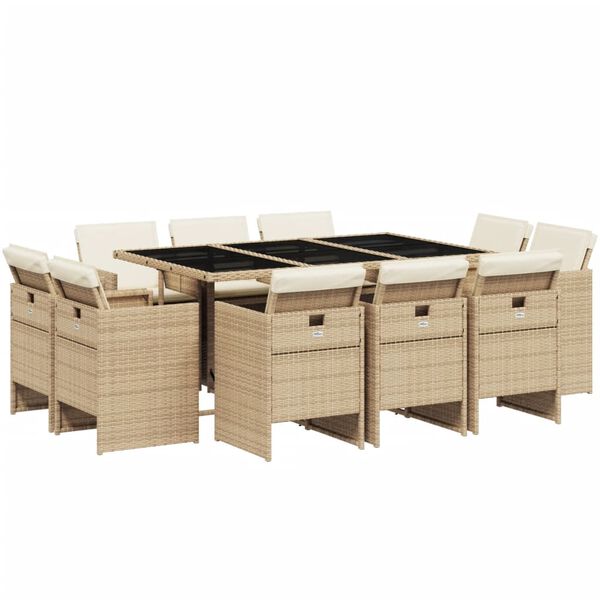 vidaXL Set da Pranzo da Giardino 11 pz con Cuscini Beige in Polyrattan