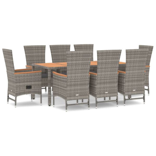 vidaXL Set da Pranzo da Giardino 9 pz con Cuscini in Polyrattan Grigio