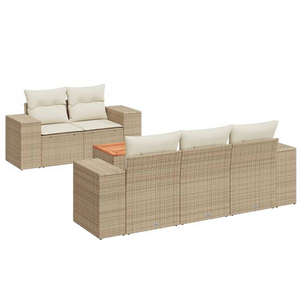 vidaXL Set Divano da Giardino 6 pz con Cuscini Beige in Polyrattan
