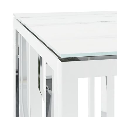 vidaXL Tavolino da Salotto Argento 110x45x45cm in Acciaio Inox e Vetro
