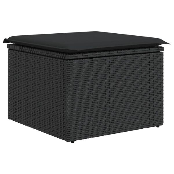 vidaXL Sgabello da giardino con cuscino nero 55x55x37 cm in polyrattan