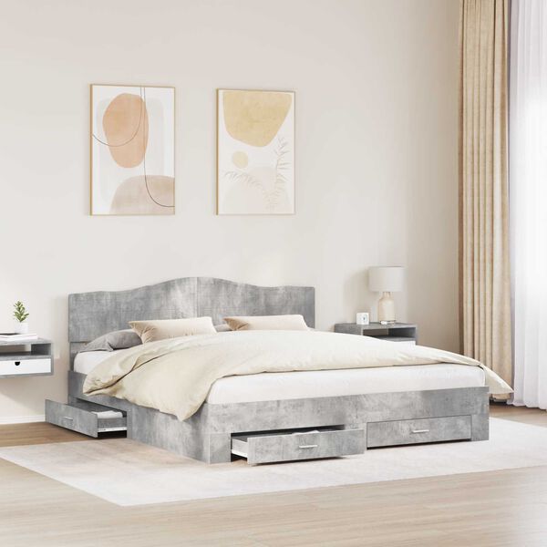 vidaXL Struttura del letto con testiera Grigio cemento 200 x 200 cm