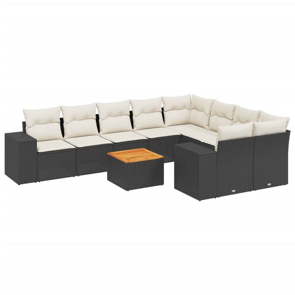 vidaXL Set Divani da Giardino 10pz con Cuscini in Polyrattan Nero
