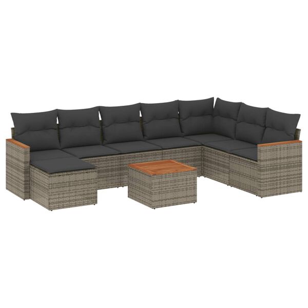 vidaXL Set Divano da Giardino 9 pz con Cuscini Grigio in Polyrattan