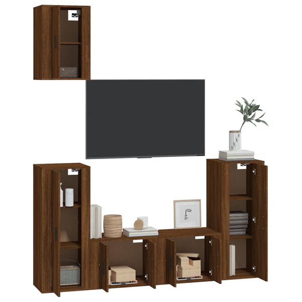 vidaXL Set Mobili Porta TV 5 pz Rovere Marrone in Legno Multistrato
