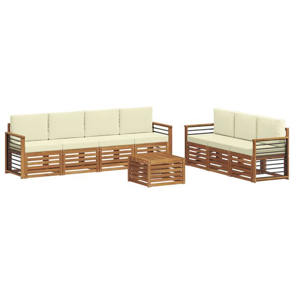 vidaXL Set divani 8 pcs Naturale e Crema Legno di Acacia Massello