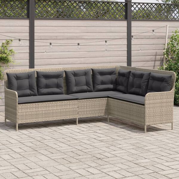 vidaXL Divano da Giardino con Cuscini a L Grigio Chiaro in Polyrattan