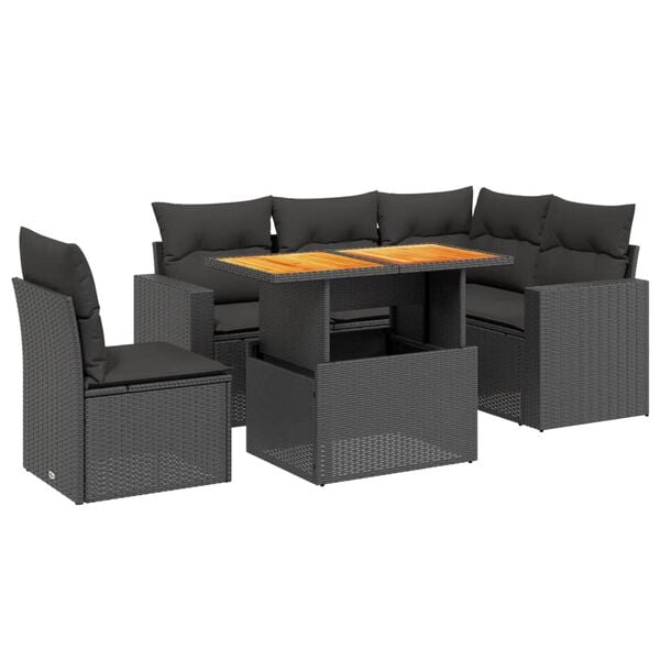 vidaXL Set Divano da Giardino 6 pz con Cuscini Nero in Polyrattan