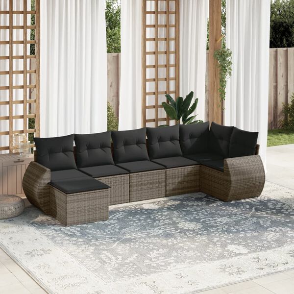 vidaXL Set Divani da Giardino 7 pz con Cuscini Grigio in Polyrattan