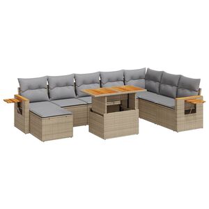 vidaXL Set Divano da Giardino 9 pz con Cuscini Beige Polyrattan Acacia