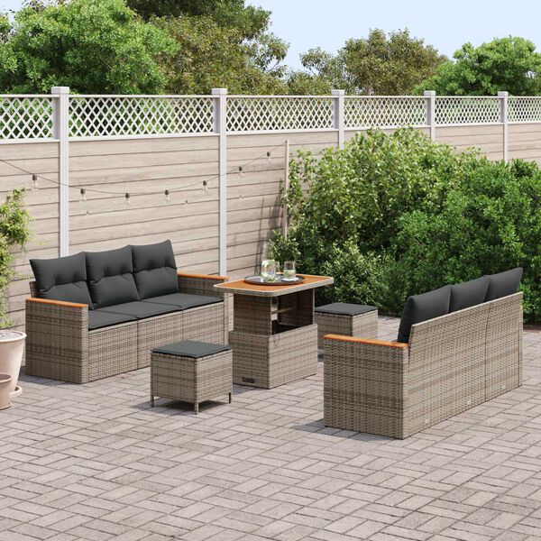 vidaXL Set Divano da Giardino con cuscino 11 pcs Grigio polyrattan