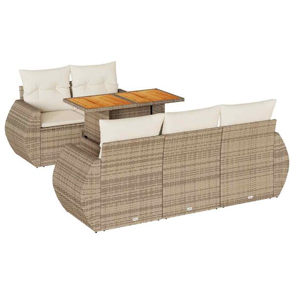 vidaXL Set Divano da Giardino 6 pz con Cuscini Beige in Polyrattan