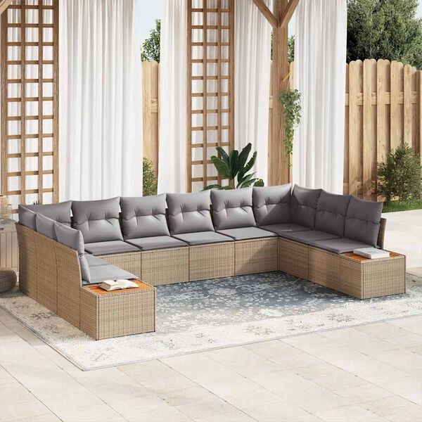 vidaXL Set Divano da Giardino 10 pcs beige e grigio chiaro Poly Rattan