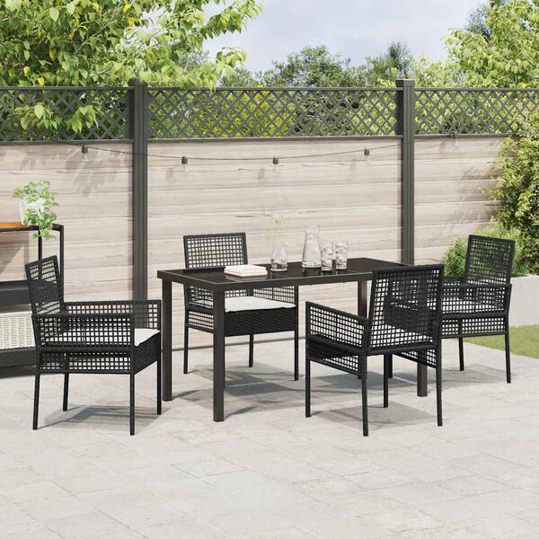 vidaXL Set da Pranzo per Giardino con cuscino 5 pcs Nero polyrattan