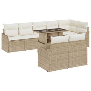 vidaXL Set Divano da Giardino 9 pcs Beige Rattan in Polipropilene