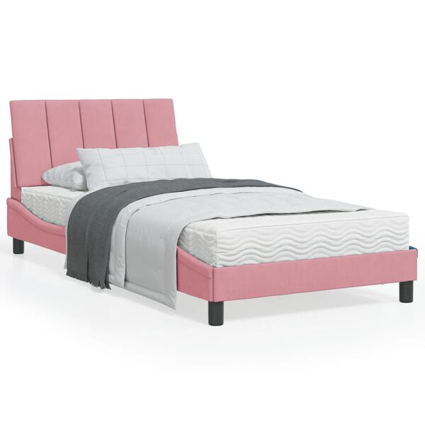 vidaXL Letto con Materasso Hanko Rosa 100x200 cm in Velluto