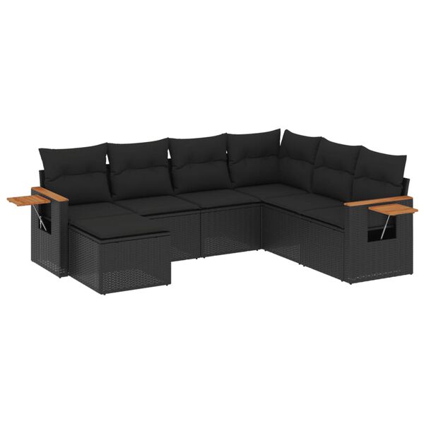vidaXL Set Divani da Giardino con Cuscini 7pz Nero Polyrattan