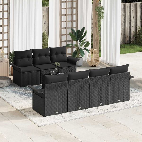 vidaXL Set Divano da Giardino con cuscino 8 pcs Nero polyrattan