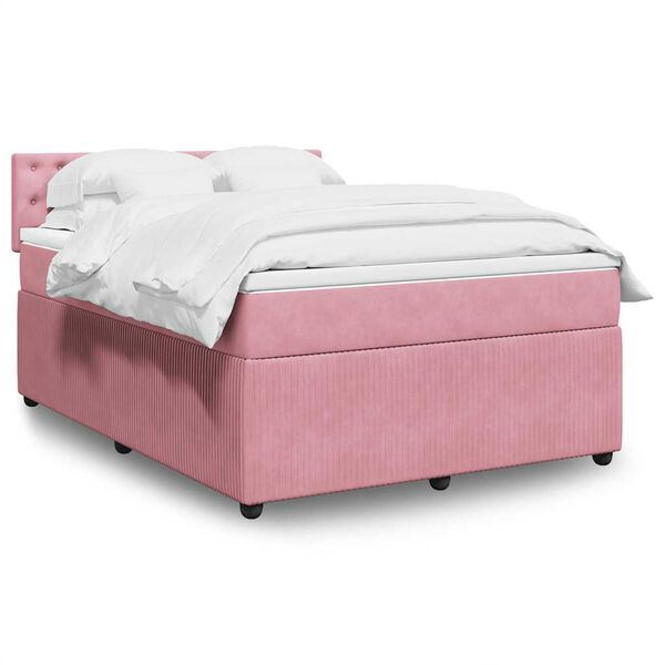 vidaXL Giroletto a Molle con Materasso Rosa 140x190 cm in Velluto
