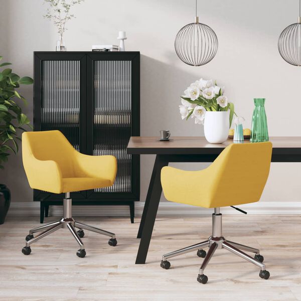 vidaXL Sedie da Pranzo Girevoli 2 pz Gialle in Tessuto