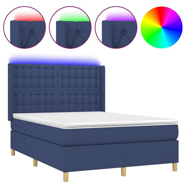 vidaXL Letto a Molle con Materasso e LED Blu 140x200 cm in Tessuto