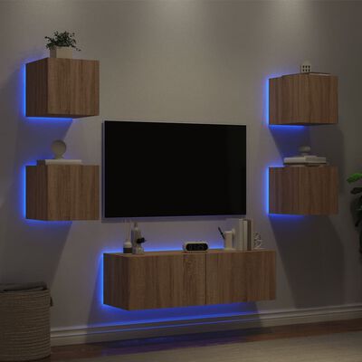 vidaXL Mobili TV a Muro 5pz con Luci LED Rovere Sonoma