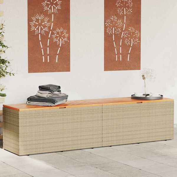vidaXL Contenitore da Giardino Beige 220x50x54 cm Polyrattan e Acacia