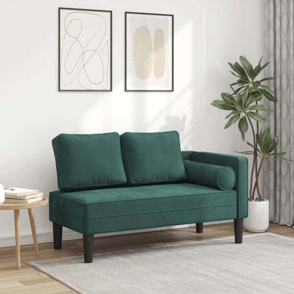 vidaXL Chaise Longue con Cuscini Verde Scuro in Velluto