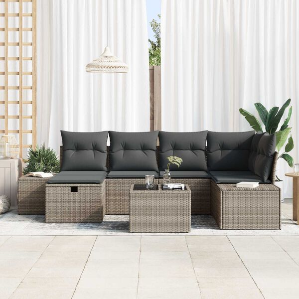 vidaXL Set Divano da Giardino con cuscino 7 pcs Grigio polyrattan