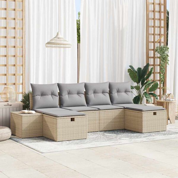vidaXL Set Divano da Giardino con cuscino 6 pcs Beige polyrattan