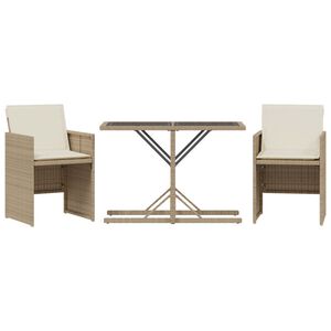 vidaXL Set da Bistr&ograve; 3 pz con Cuscini Beige in Polyrattan