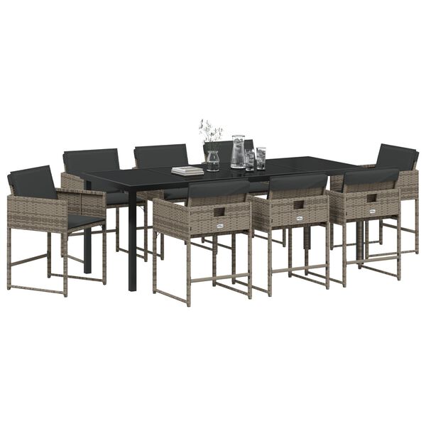vidaXL Set da Pranzo per Giardino con cuscino 9 pcs Grigio polyrattan