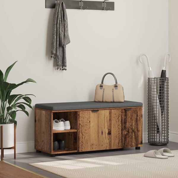 vidaXL Panca per ingresso con cuscino Legno vecchio 100 x 38 x 46 cm