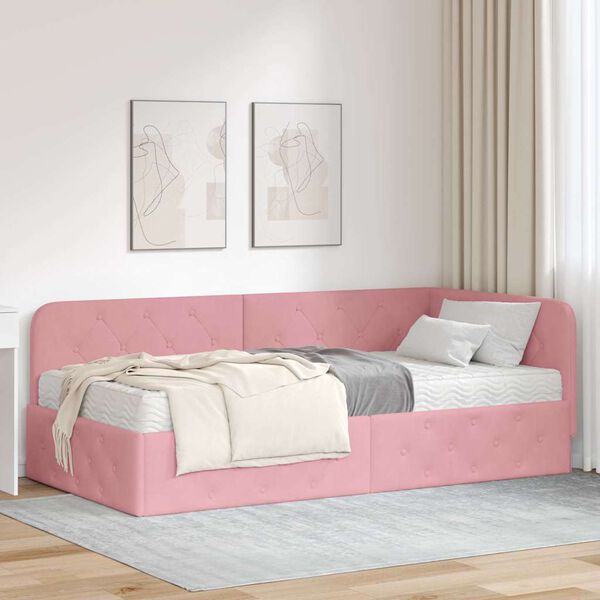 vidaXL Cornice del letto ad angolo Rosa 90 x 190 cm Velluto