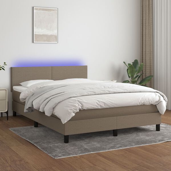 vidaXL Letto a Molle con Materasso e LED Tortora 140x190 cm in Tessuto