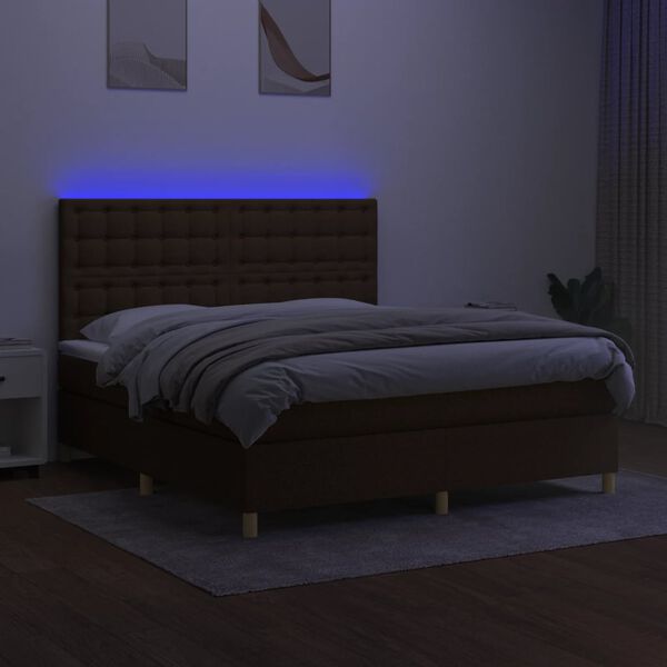 vidaXL Letto a Molle Materasso e LED Marrone Scuro 160x200 cm Tessuto