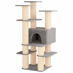 vidaXL Albero per gatti con pali per graffiare in sisal Grigio Chiaro