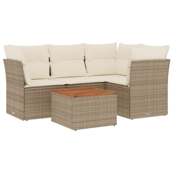 vidaXL Set Divano da Giardino 5 pz con Cuscini Beige in Polyrattan